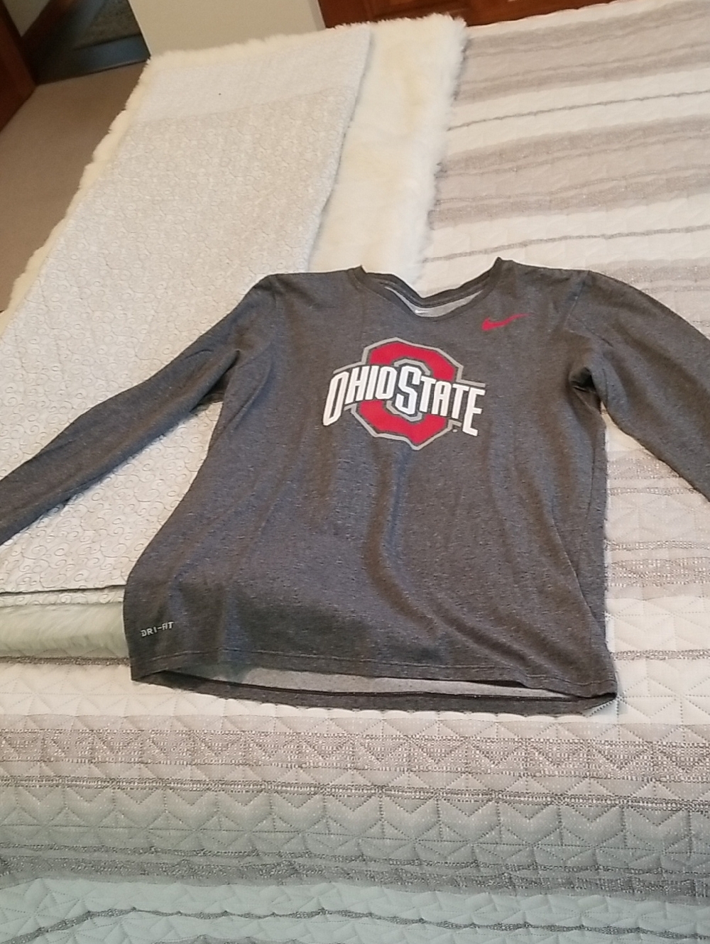 Nike Gray Long-Sleeve Ohio State Dri-FIT Tee with Red Logo